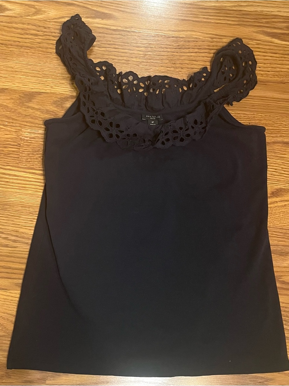 Ann Taylor Navy Blue Eyelet-Trim Tank Top